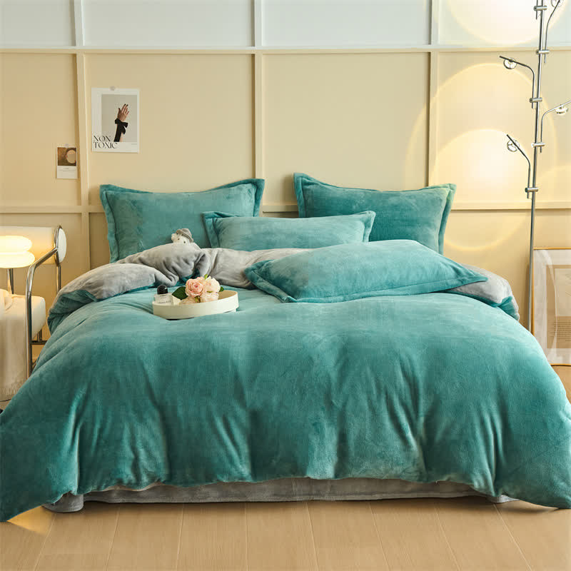Ensemble de literie en peluche simple, réversible et uni - Cyan et gris - ensemble de literie - 220 cm x 240 cm - image 11