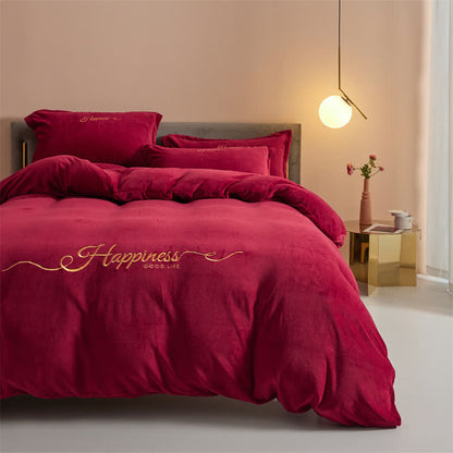 Ensemble de literie porte-bonheur en peluche brodée (4 pièces) - Vin - 220 cm x 240 cm - image 7