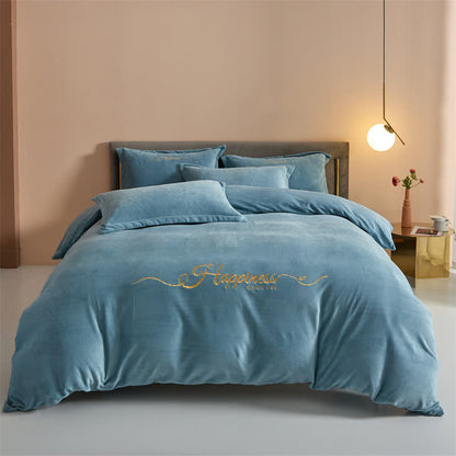 Ensemble de literie porte-bonheur en peluche brodée (4 pièces) - Vert clair - 220 cm x 240 cm - image 9