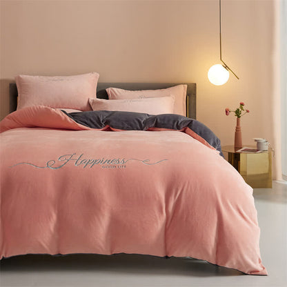 Ensemble de literie porte-bonheur en peluche brodée (4 pièces) - Rose et gris - 220 cm x 240 cm - image 17