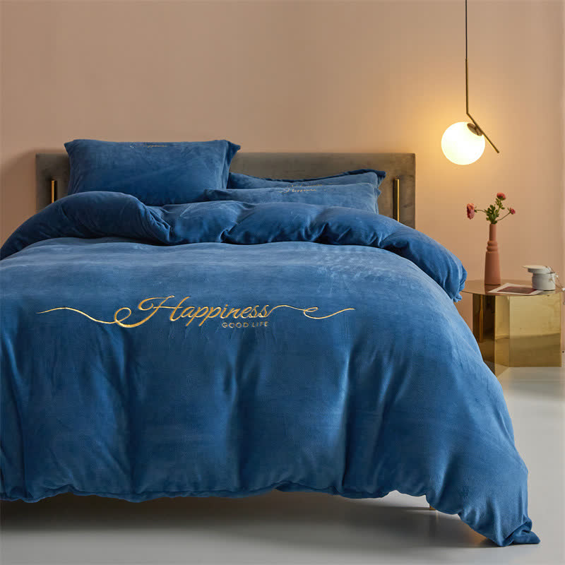 Ensemble de literie porte-bonheur en peluche brodée (4 pièces) - bleu foncé - 220 cm x 240 cm - image 11