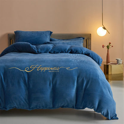 Ensemble de literie porte-bonheur en peluche brodée (4 pièces) - bleu foncé - 220 cm x 240 cm - image 11