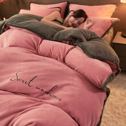 Ensemble de literie en peluche imprimée Sweet Home (4 pièces) - Rose - 220 cm x 240 cm - image 0