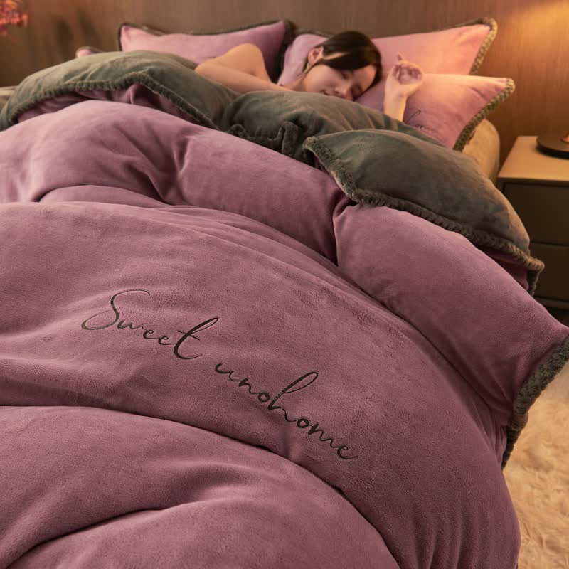Ensemble de literie en peluche imprimée Sweet Home (4 pièces) - Violet - 220 cm x 240 cm - image 9