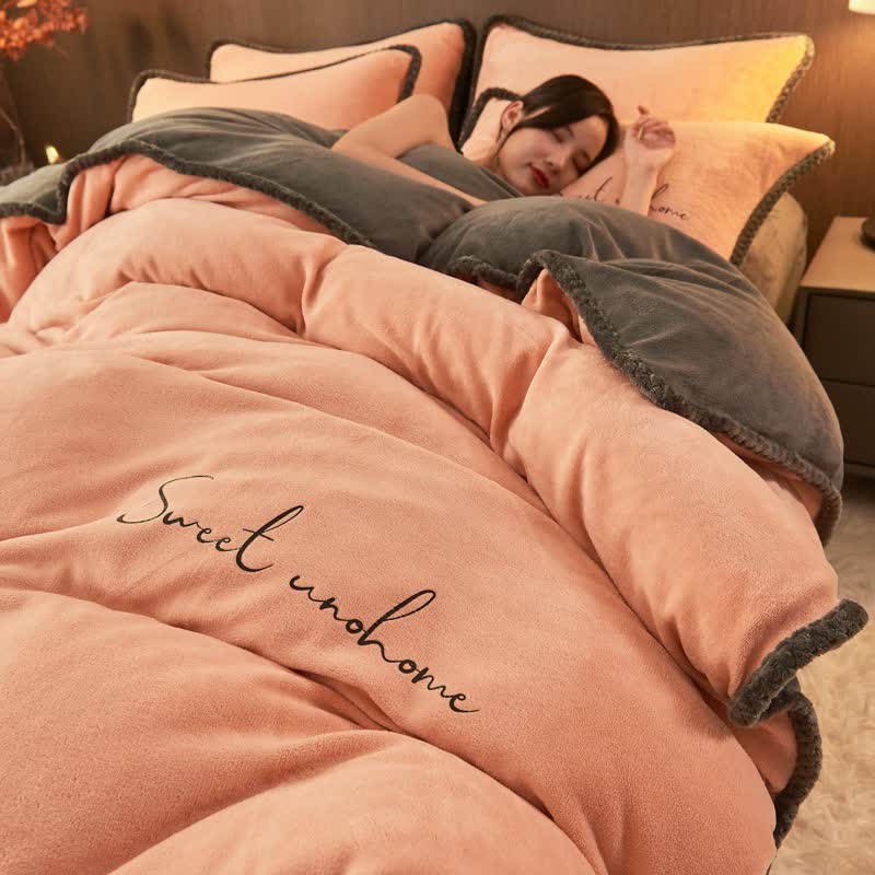 Ensemble de literie en peluche imprimée Sweet Home (4 pièces) - Vin pétillant - 220 cm x 240 cm - image 8