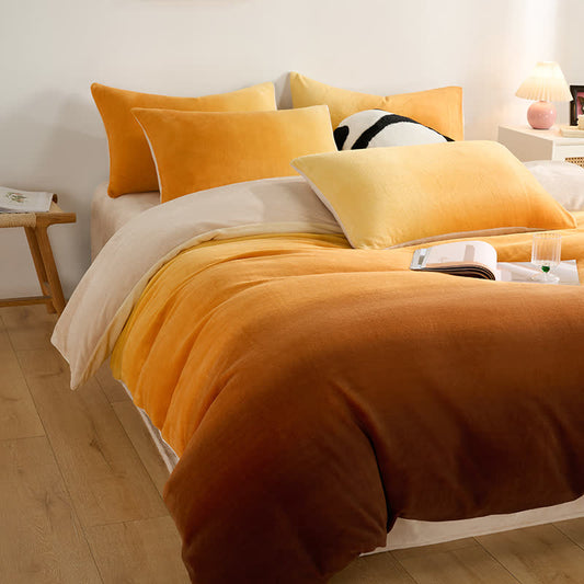 Ensemble de literie chaud en peluche dégradée (4 pièces) - Jaune - 220 cm x 240 cm - image 0