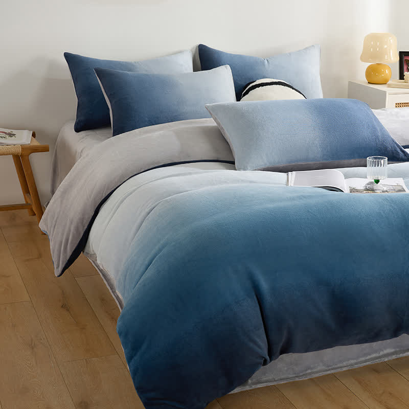 Ensemble de literie chaud en peluche dégradée (4 pièces) - Bleu - 220 cm x 240 cm - image 6