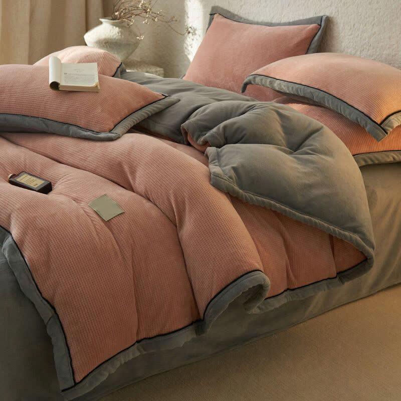 Ensemble de literie réversible en peluche à texture gaufrée (4 pièces) - Rose - 220 cm x 240 cm - image 0