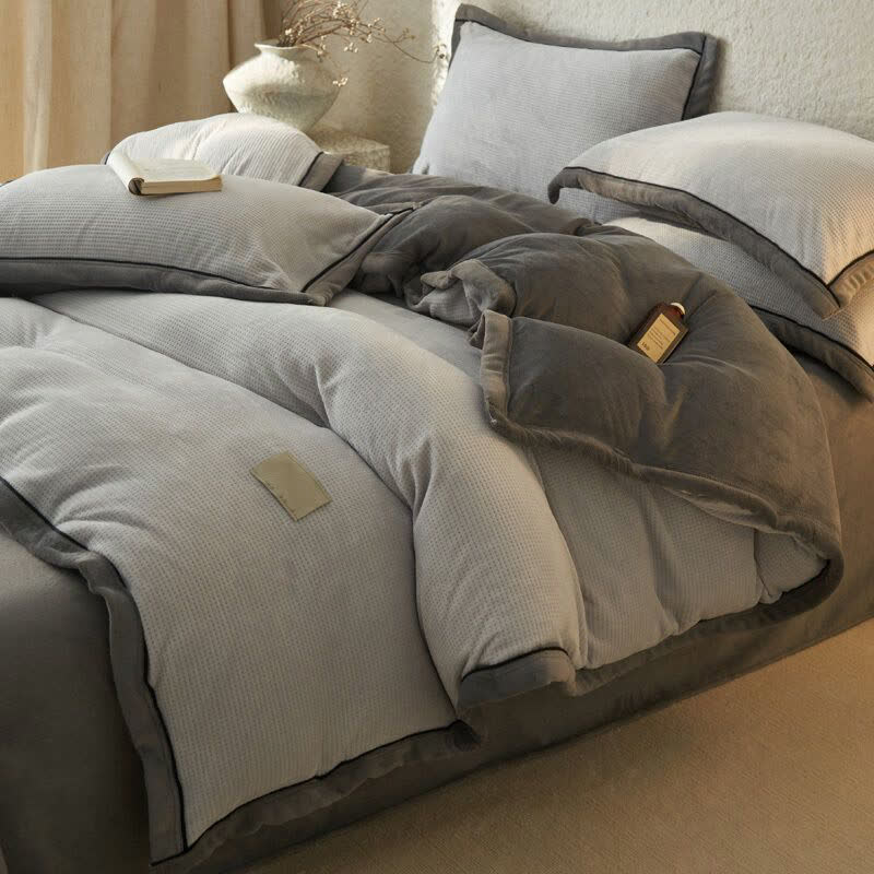 Ensemble de literie réversible en peluche à texture gaufrée (4 pièces) - Gris - 220 cm x 240 cm - image 17