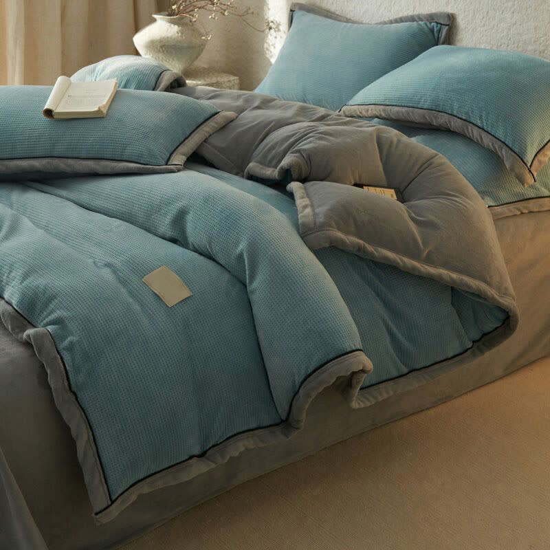 Ensemble de literie réversible en peluche à texture gaufrée (4 pièces) - Bleu - 220 cm x 240 cm - image 2