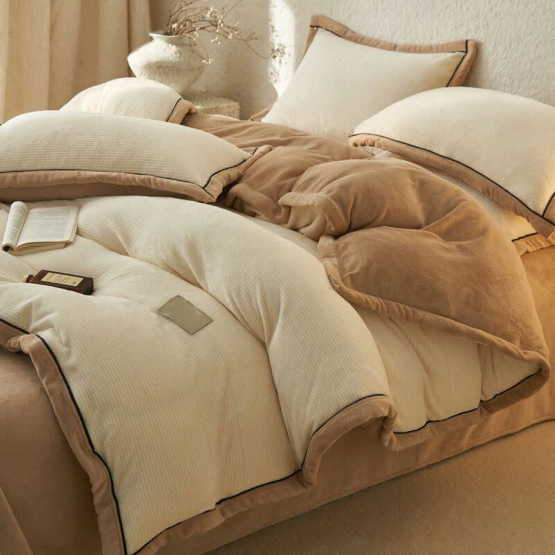 Ensemble de literie réversible en peluche à texture gaufrée (4 pièces) - Beige - 220 cm x 240 cm - image 7
