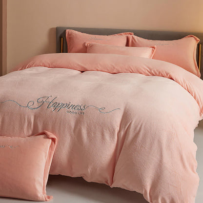 Ensemble de literie porte-bonheur en peluche brodée (4 pièces) - Rose - 220 cm x 240 cm - image 6