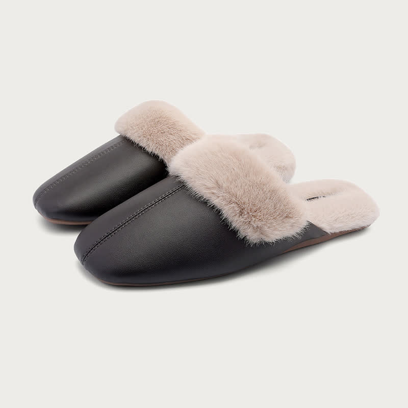 Pantoufles simples en peluche unie - Noir et gris - 2XL - image 9