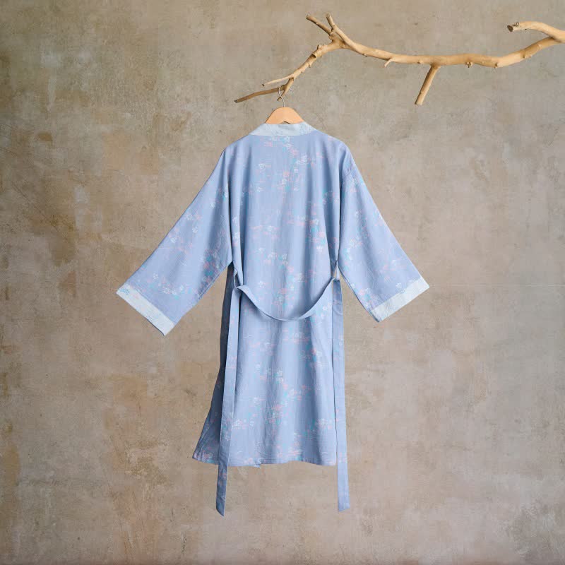 Peignoir élégant de style kimono en gaze de coton à motif de fleurs de prunier - image 1