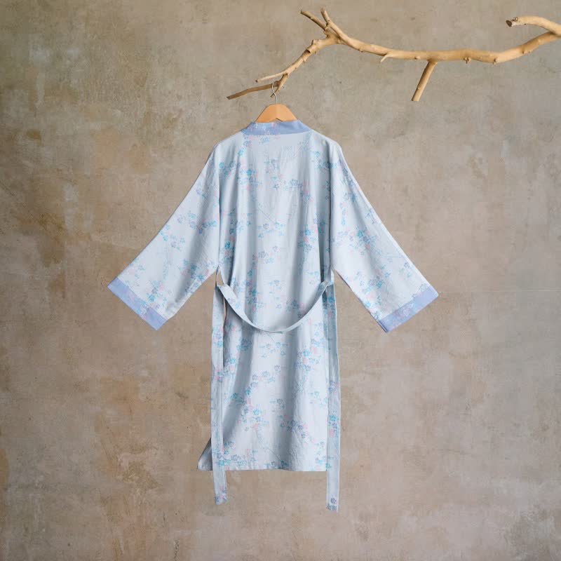 Peignoir élégant de style kimono en gaze de coton à motif de fleurs de prunier - image 7