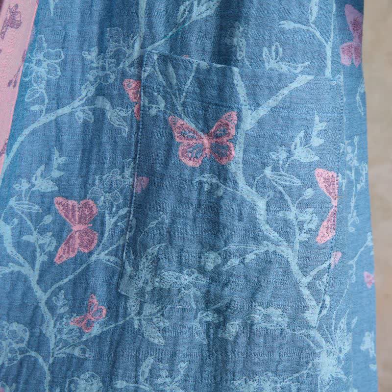 Peignoir élégant de style kimono en gaze de coton à motifs floraux et papillons. - image 5