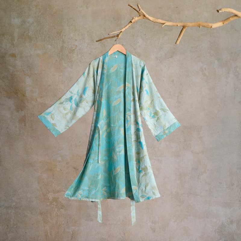 Peignoir kimono en gaze de coton naturel - Vert clair - L - image 6