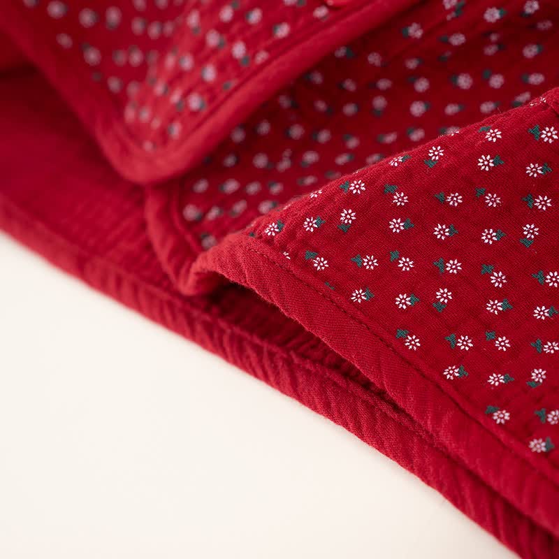 Ensemble pyjama rouge en pur coton à motif floral - image 8