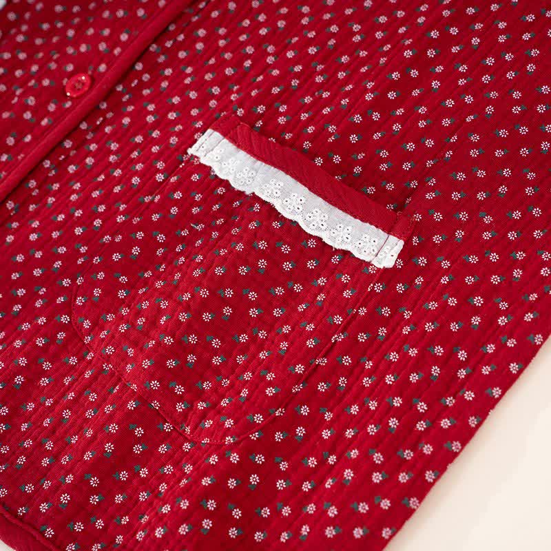 Ensemble pyjama rouge en pur coton à motif floral - image 6
