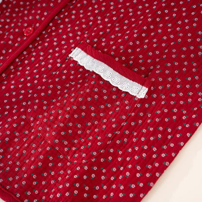 Ensemble pyjama rouge en pur coton à motif floral - image 6