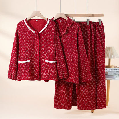 Ensemble pyjama rouge en pur coton à motif floral - image 0