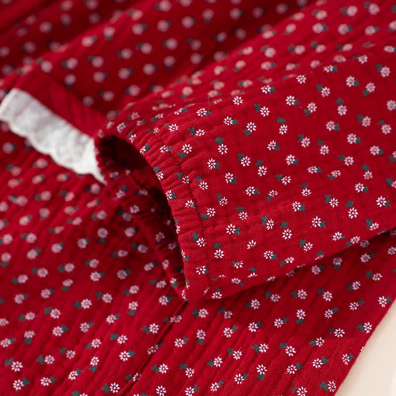 Ensemble pyjama rouge en pur coton à motif floral - image 5