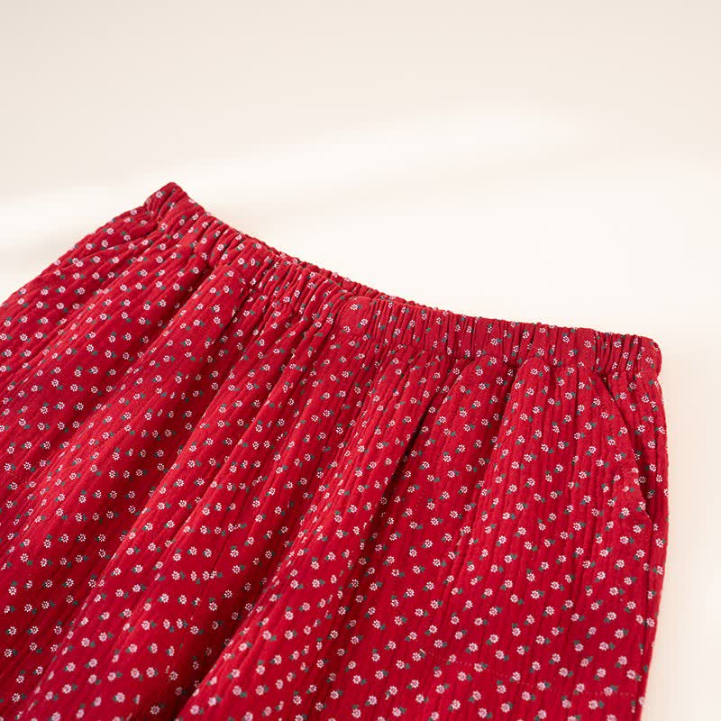 Ensemble pyjama rouge en pur coton à motif floral - image 9