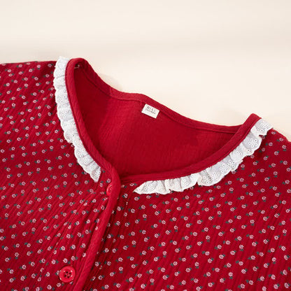 Ensemble pyjama rouge en pur coton à motif floral - image 4