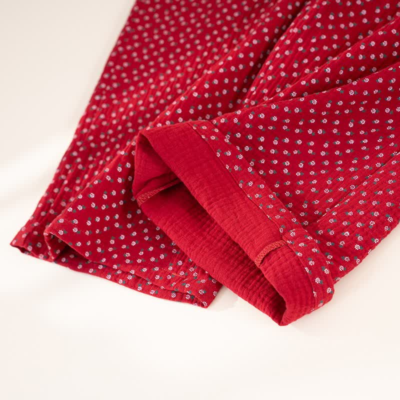 Ensemble pyjama rouge en pur coton à motif floral - image 11