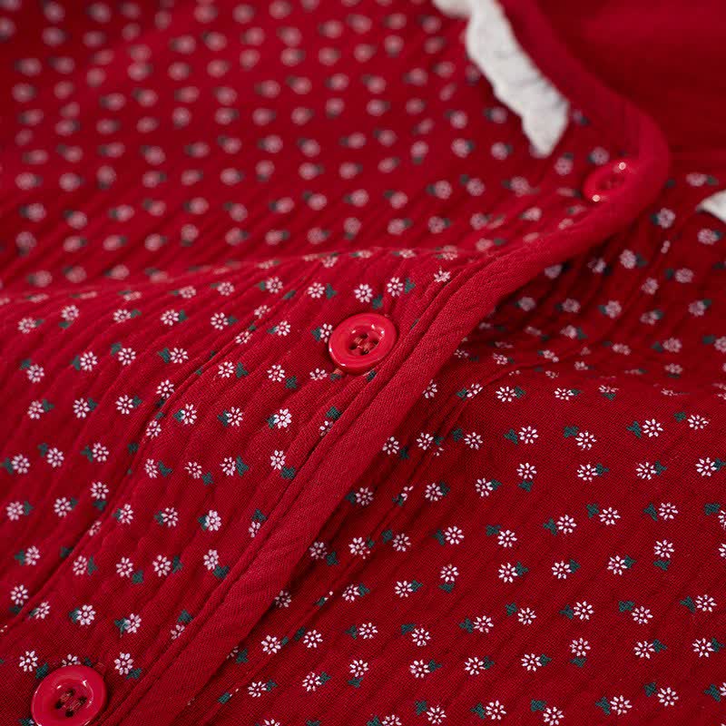 Ensemble pyjama rouge en pur coton à motif floral - image 7