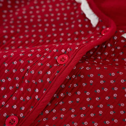 Ensemble pyjama rouge en pur coton à motif floral - image 7