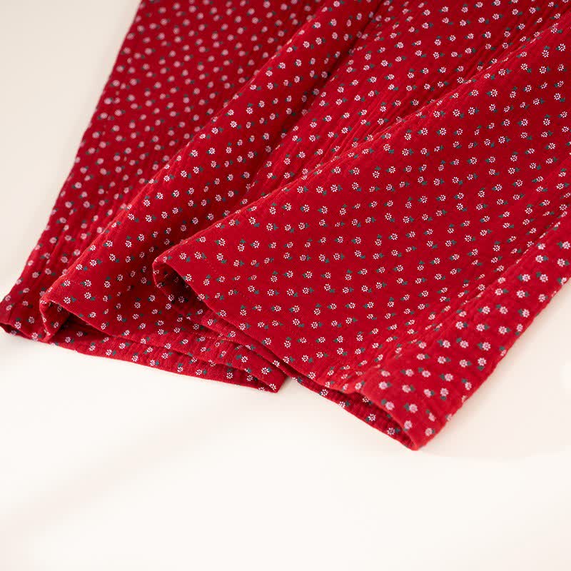 Ensemble pyjama rouge en pur coton à motif floral - image 10