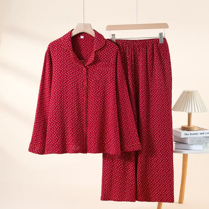 Ensemble pyjama rouge en pur coton à motif floral - Rouge - revers de col - XXL - image 13
