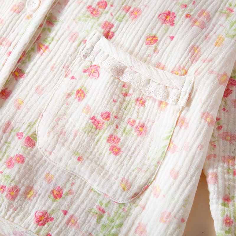 Ensemble de pyjama élégant en gaze de coton couleur bégonia - image 5