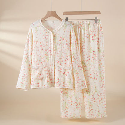 Ensemble de pyjama élégant en gaze de coton couleur bégonia - Blanc - XXL - image 0
