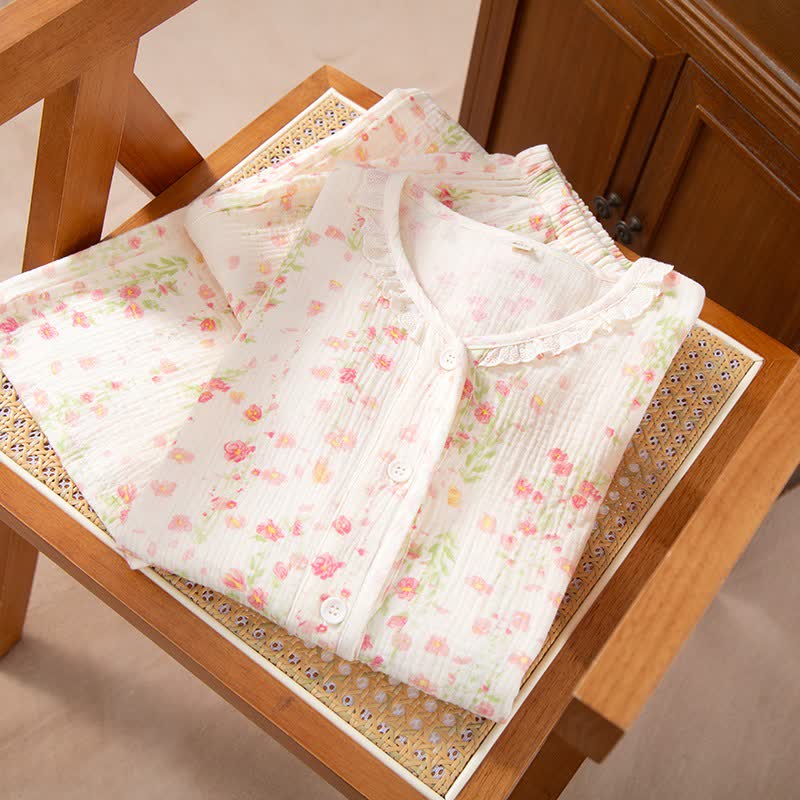 Ensemble de pyjama élégant en gaze de coton couleur bégonia - image 1