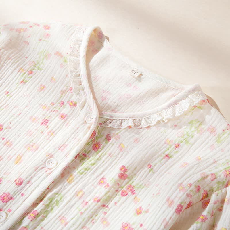 Ensemble de pyjama élégant en gaze de coton couleur bégonia - image 2
