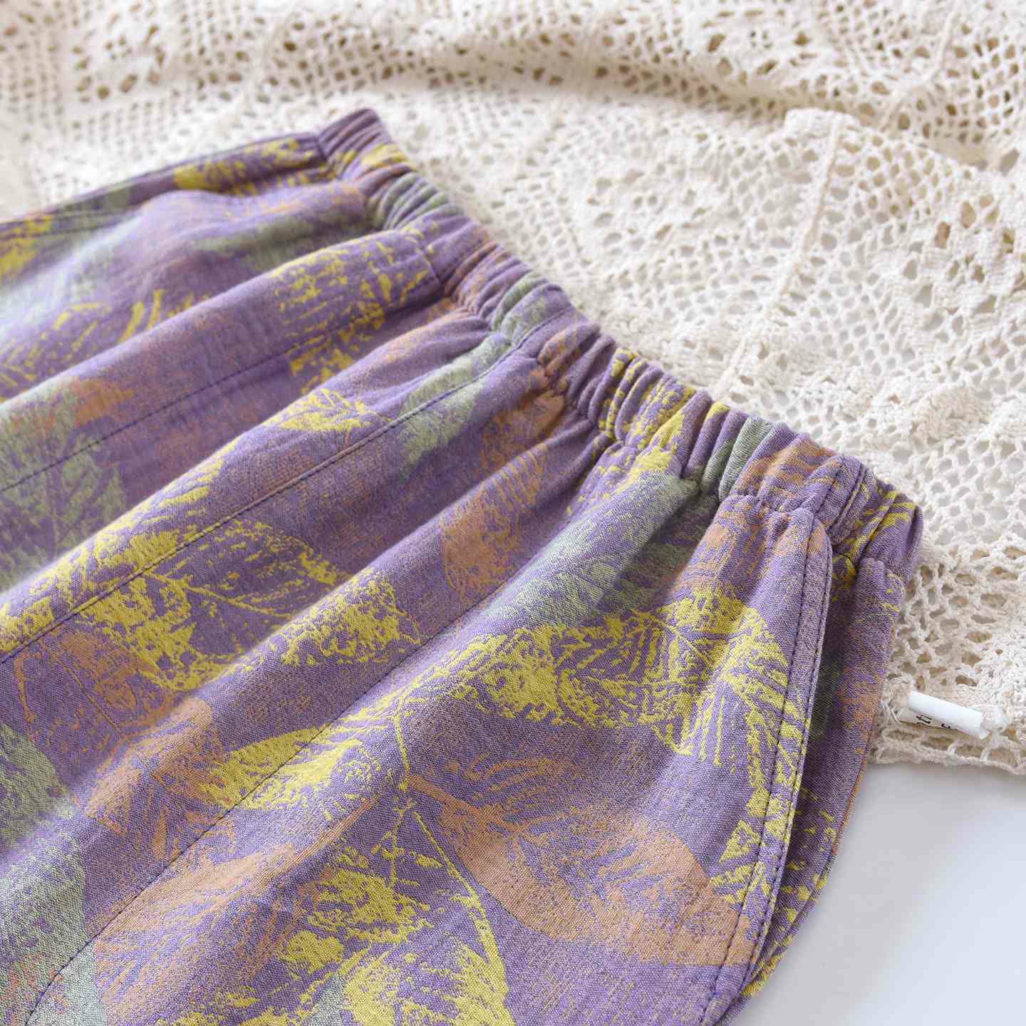 Ensemble pyjama de style oriental à motifs de feuilles, en pur coton - image 7