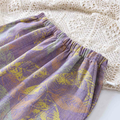 Ensemble pyjama de style oriental à motifs de feuilles, en pur coton - image 7
