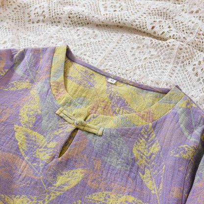 Ensemble pyjama de style oriental à motifs de feuilles, en pur coton - image 4