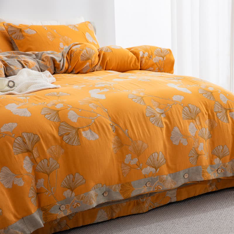 Ensemble de literie en gaze de coton avec boutons et feuilles de ginkgo (4 pièces) - image 33