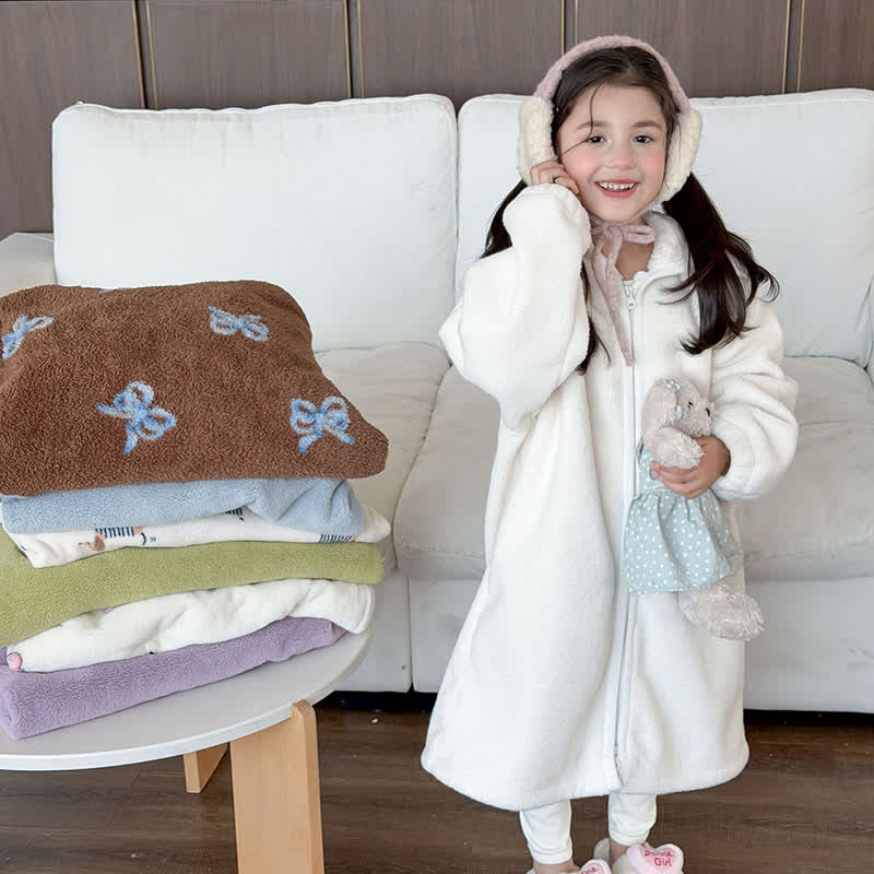 Peignoir enfant simple et moelleux, avec capuche et fermeture éclair - Blanc - Enfant : 170 cm - image 0