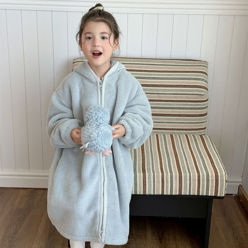 Peignoir enfant simple et moelleux, avec capuche et fermeture éclair - Bleu - Enfant : 170 cm - image 8