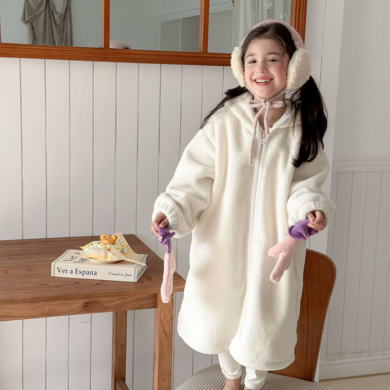 Peignoir enfant simple et moelleux, avec capuche et fermeture éclair - image 3
