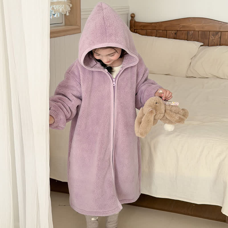 Peignoir enfant simple et moelleux, avec capuche et fermeture éclair - image 24