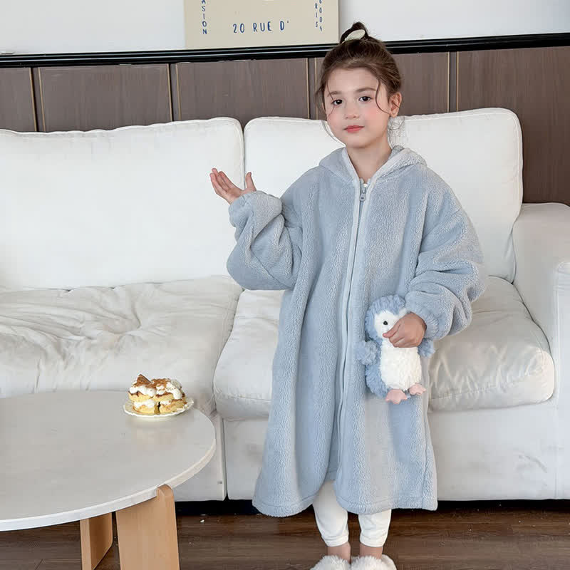 Peignoir enfant simple et moelleux, avec capuche et fermeture éclair - image 10