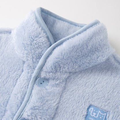 Ensemble de vêtements d'intérieur en peluche pour enfants avec boutons de couleur unie - image 1