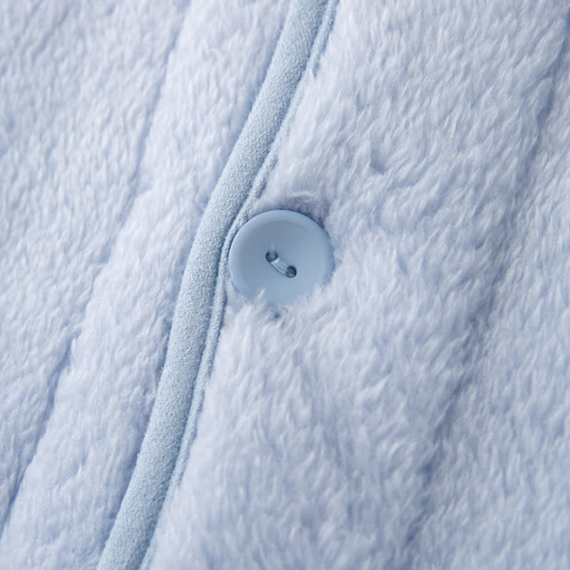 Ensemble de vêtements d'intérieur en peluche pour enfants avec boutons de couleur unie - image 3