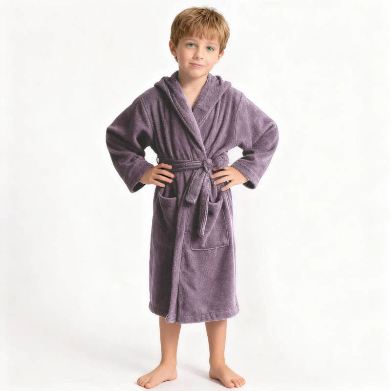 Peignoir en coton pour enfant avec capuche - Violet - L - image 6