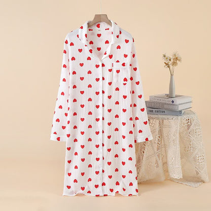 Chemise de nuit à bouton en forme de cœur, en gaze de pur coton - Blanc - XL - image 10